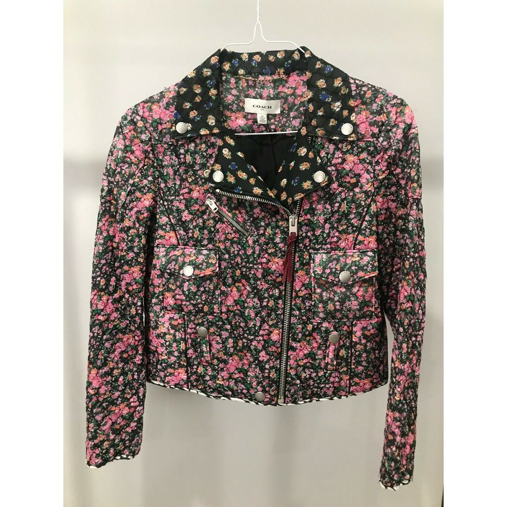 Coach NWT Pink Floral Chiffon Biker Jacket $795 XS